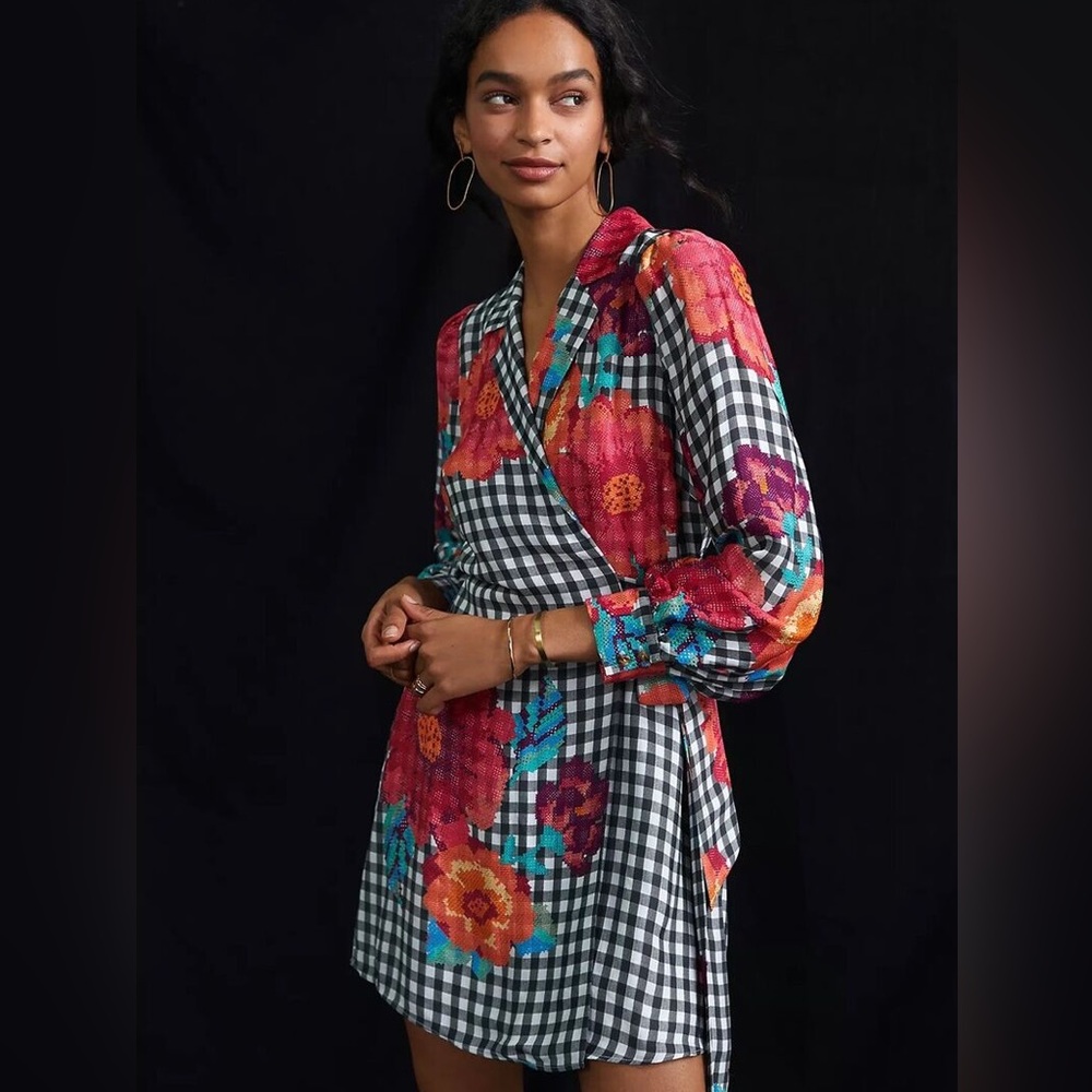 FARM Rio gingham floral‎ mini dress - XS